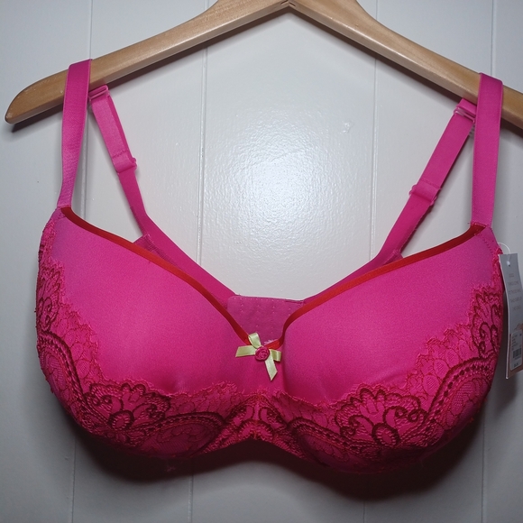 Cacique Pink and Red Lace Bra with Underwire Support - Picture 1 of 8